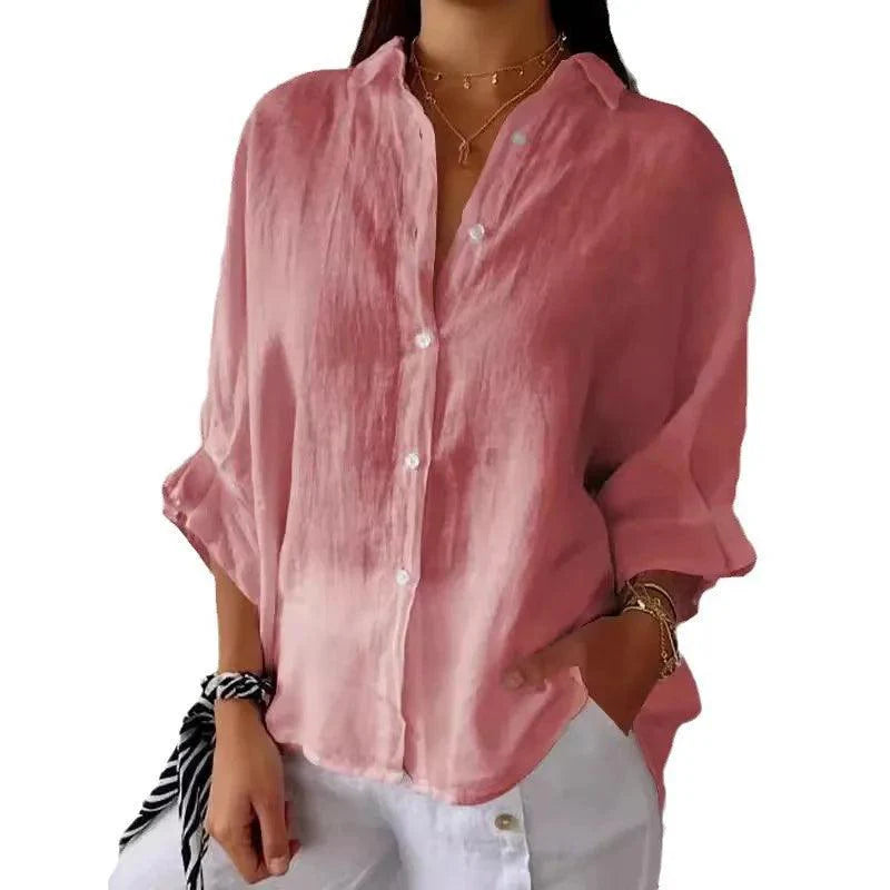 Damesblouse van Katoen en Linnen met Strikaccent