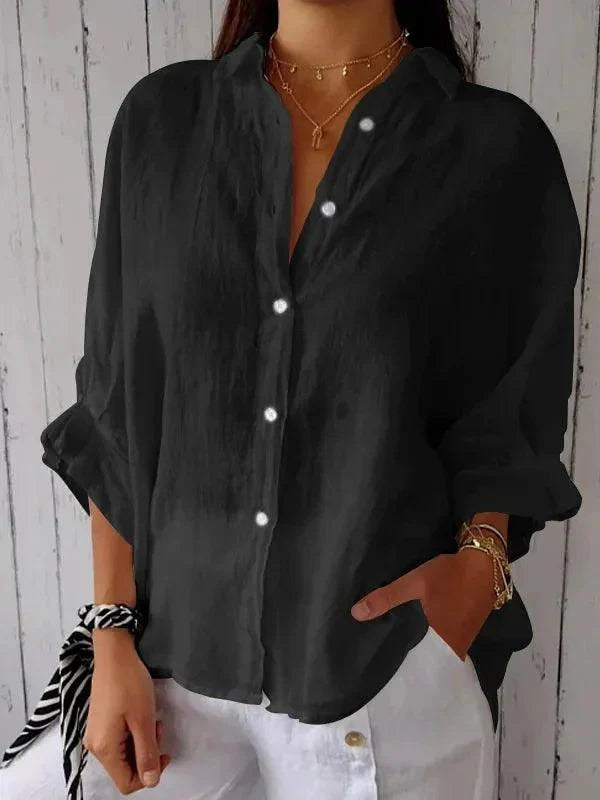 Damesblouse van Katoen en Linnen met Strikaccent