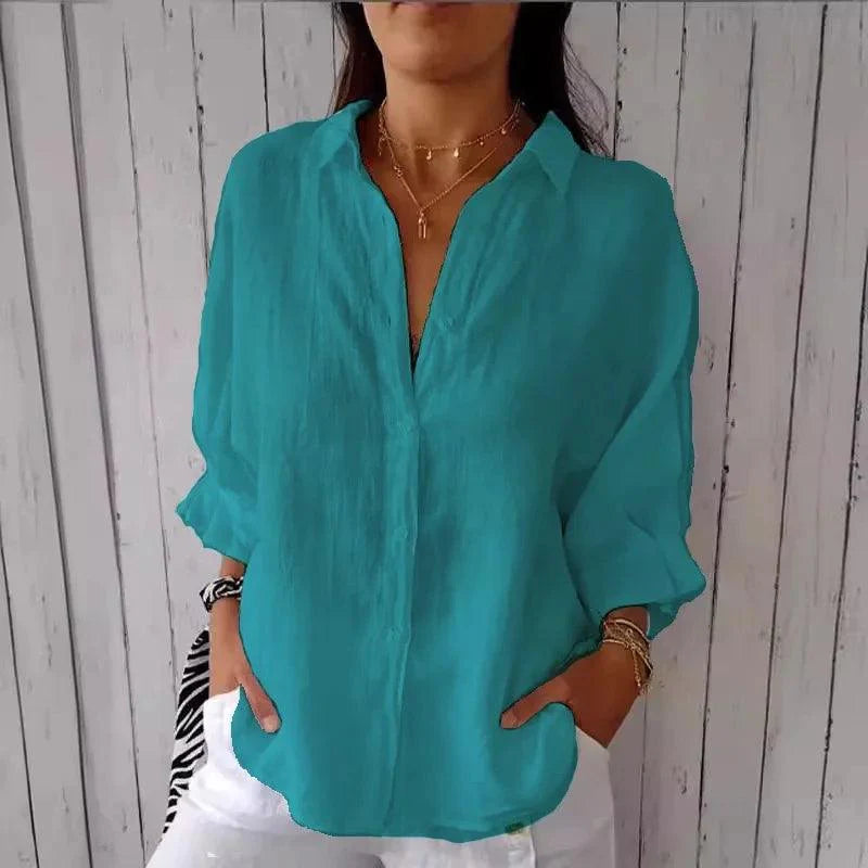 Damesblouse van Katoen en Linnen met Strikaccent