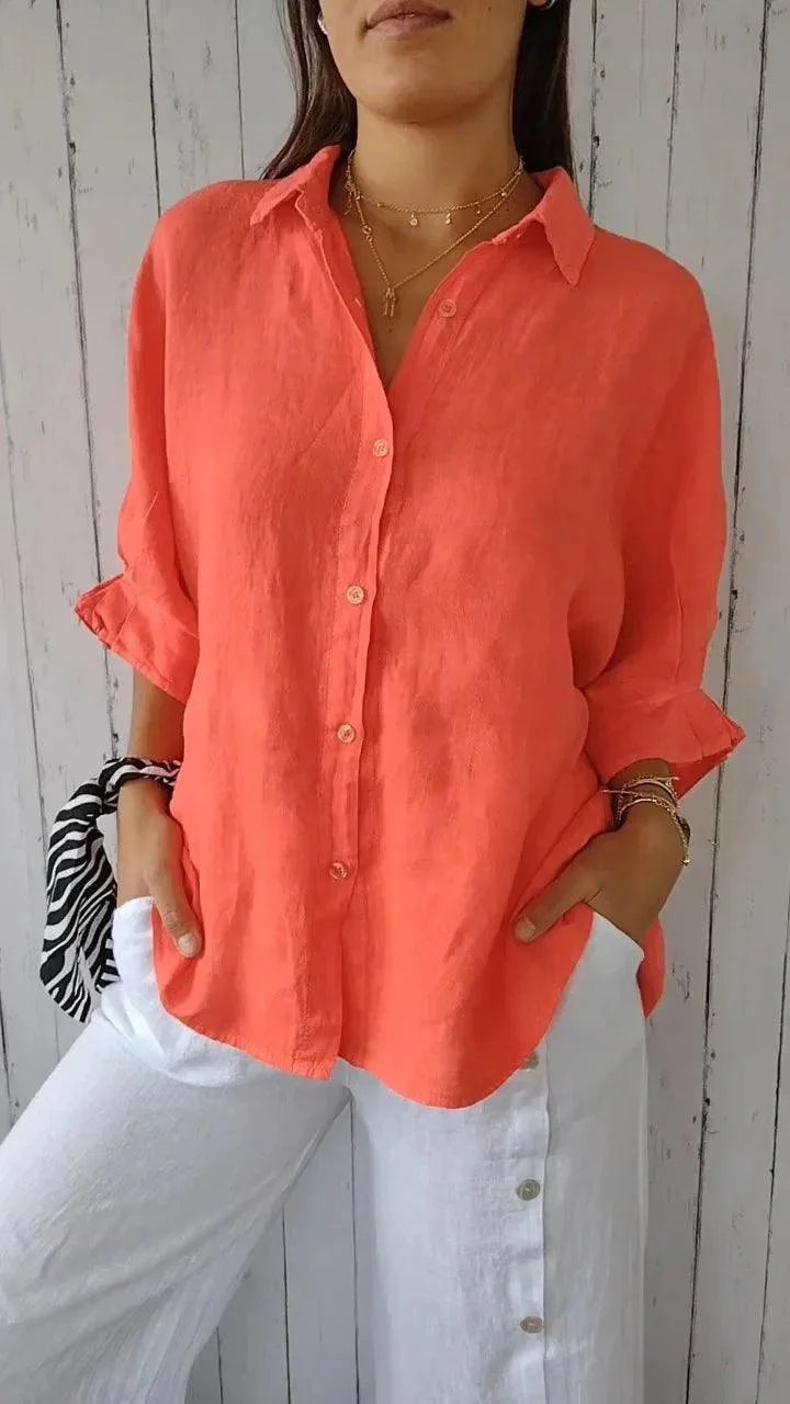 Damesblouse van Katoen en Linnen met Strikaccent
