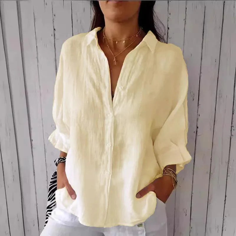 Damesblouse van Katoen en Linnen met Strikaccent