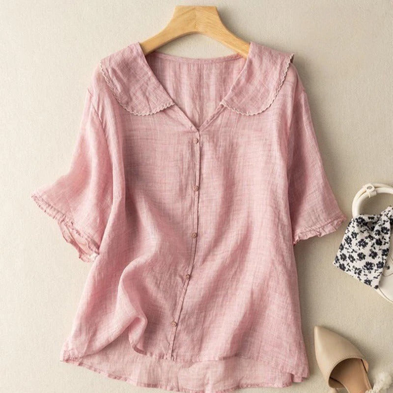 LIVIA AIR BLOUSE – Licht Linnen met Tijdloze Elegantie
