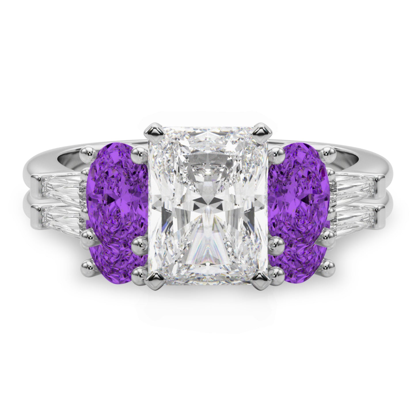 Radiant Lab Grown Diamond & Oval Amethyst Bridal Set 14K White Gold