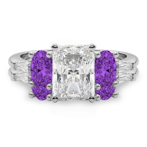 Radiant Lab Grown Diamond & Oval Amethyst Bridal Set 14K White Gold
