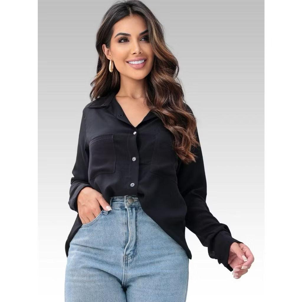 [Koop 1 en Krijg 2] Dames Casual Shirt Lange Mouwen met Elegante Pocket