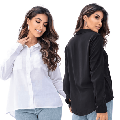 [Koop 1 en Krijg 2] Dames Casual Shirt Lange Mouwen met Elegante Pocket
