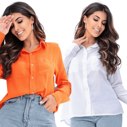 [Koop 1 en Krijg 2] Dames Casual Shirt Lange Mouwen met Elegante Pocket