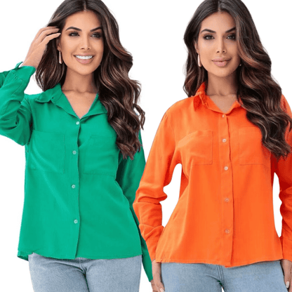 [Koop 1 en Krijg 2] Dames Casual Shirt Lange Mouwen met Elegante Pocket