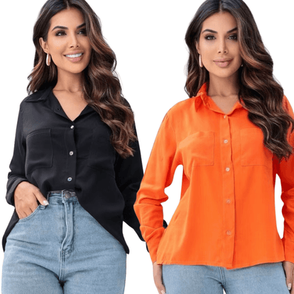 [Koop 1 en Krijg 2] Dames Casual Shirt Lange Mouwen met Elegante Pocket