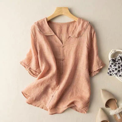 LIVIA AIR BLOUSE – Licht Linnen met Tijdloze Elegantie