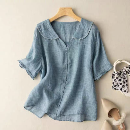 LIVIA AIR BLOUSE – Licht Linnen met Tijdloze Elegantie