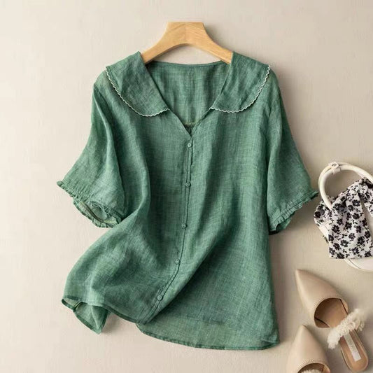 LIVIA AIR BLOUSE – Licht Linnen met Tijdloze Elegantie