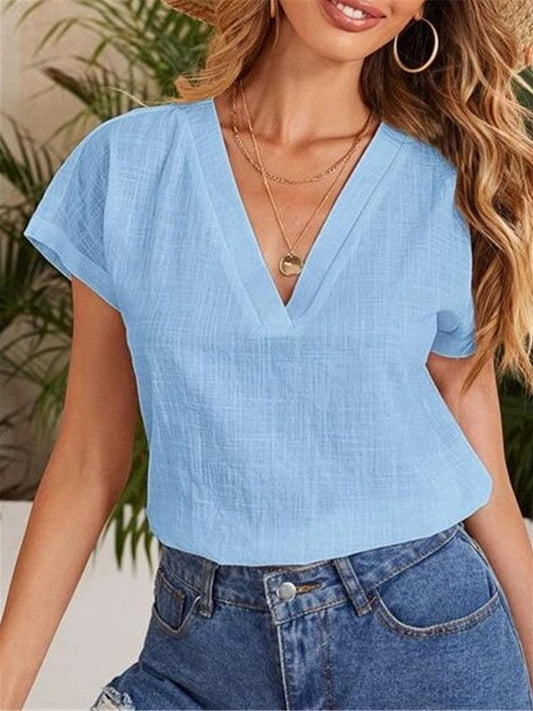 Casual Damesblouse – Linnen & Katoen – V-Hals Comfort