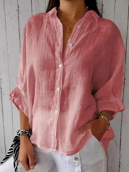 Damesblouse van Katoen en Linnen met Strikaccent