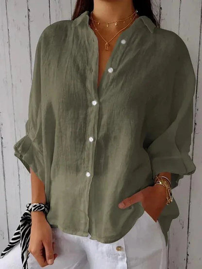 Damesblouse van Katoen en Linnen met Strikaccent