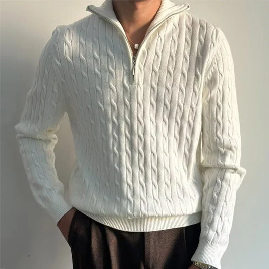 Zachte Kabeltrui Met Rits – Slim Fit