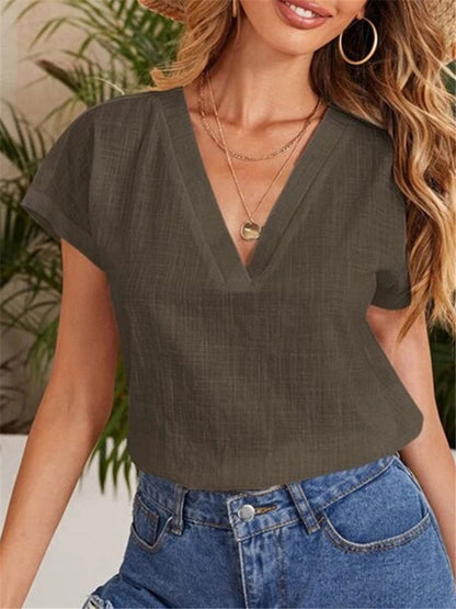 Casual Damesblouse – Linnen & Katoen – V-Hals Comfort