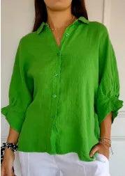 Damesblouse van Katoen en Linnen met Strikaccent