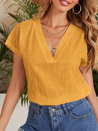 Casual Damesblouse – Linnen & Katoen – V-Hals Comfort