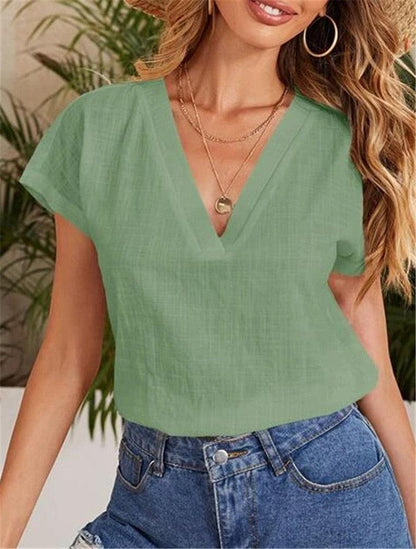 Casual Damesblouse – Linnen & Katoen – V-Hals Comfort