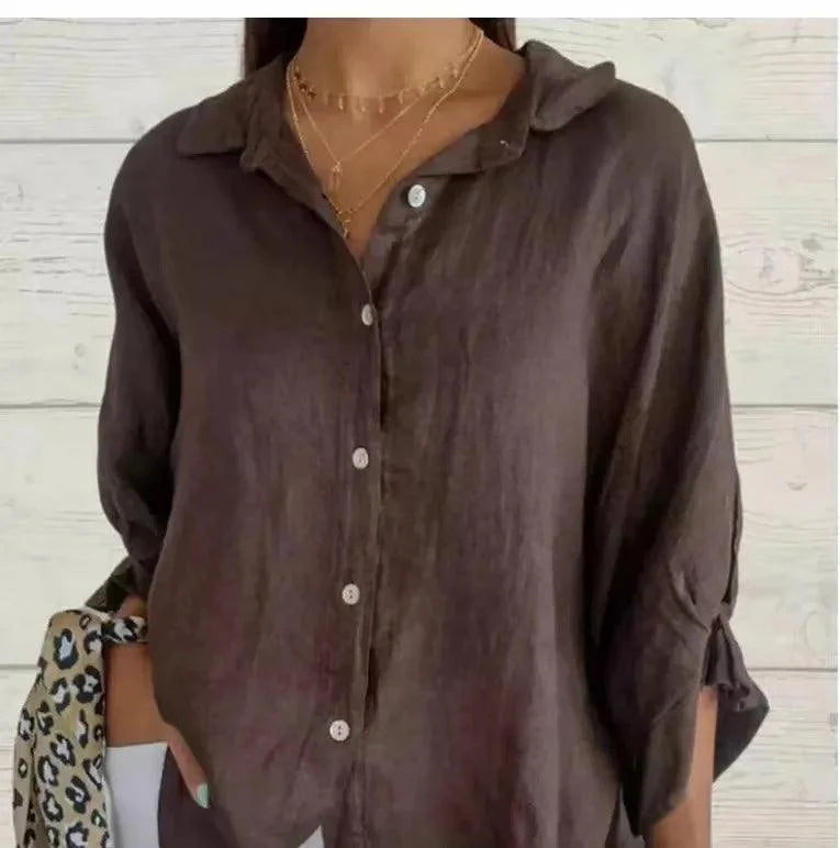 Damesblouse van Katoen en Linnen met Strikaccent