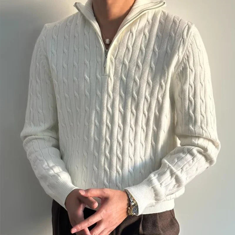 Zachte Kabeltrui Met Rits – Slim Fit