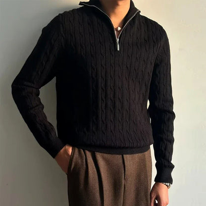 Zachte Kabeltrui Met Rits – Slim Fit