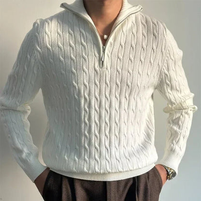 Zachte Kabeltrui Met Rits – Slim Fit