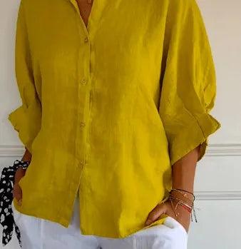 Damesblouse van Katoen en Linnen met Strikaccent