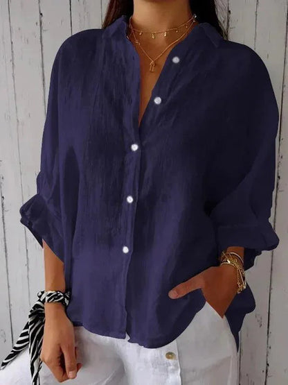Damesblouse van Katoen en Linnen met Strikaccent