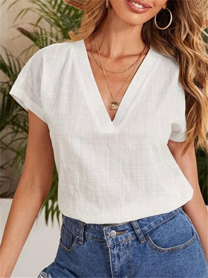 Casual Damesblouse – Linnen & Katoen – V-Hals Comfort
