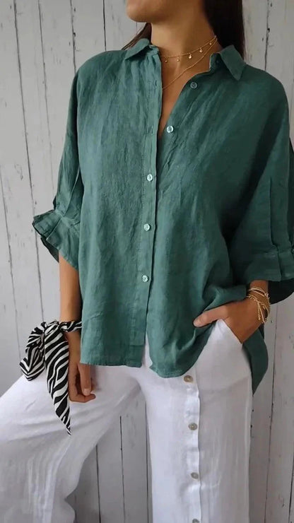 Damesblouse van Katoen en Linnen met Strikaccent
