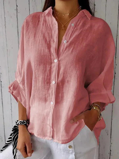 Damesblouse van Katoen en Linnen met Strikaccent